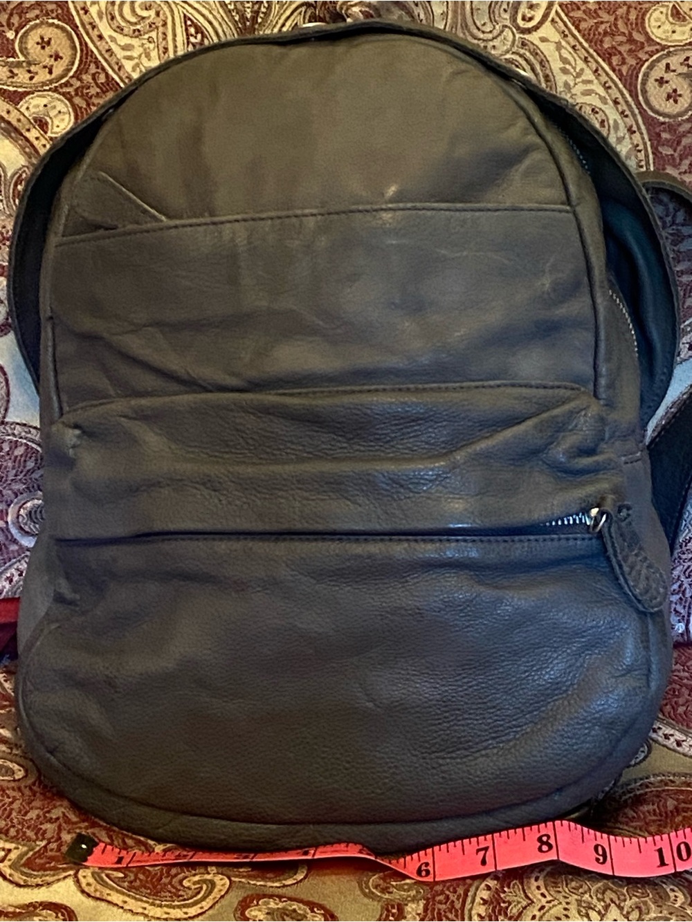 grey anti theft Leather Backpack with Front Zip Pocket